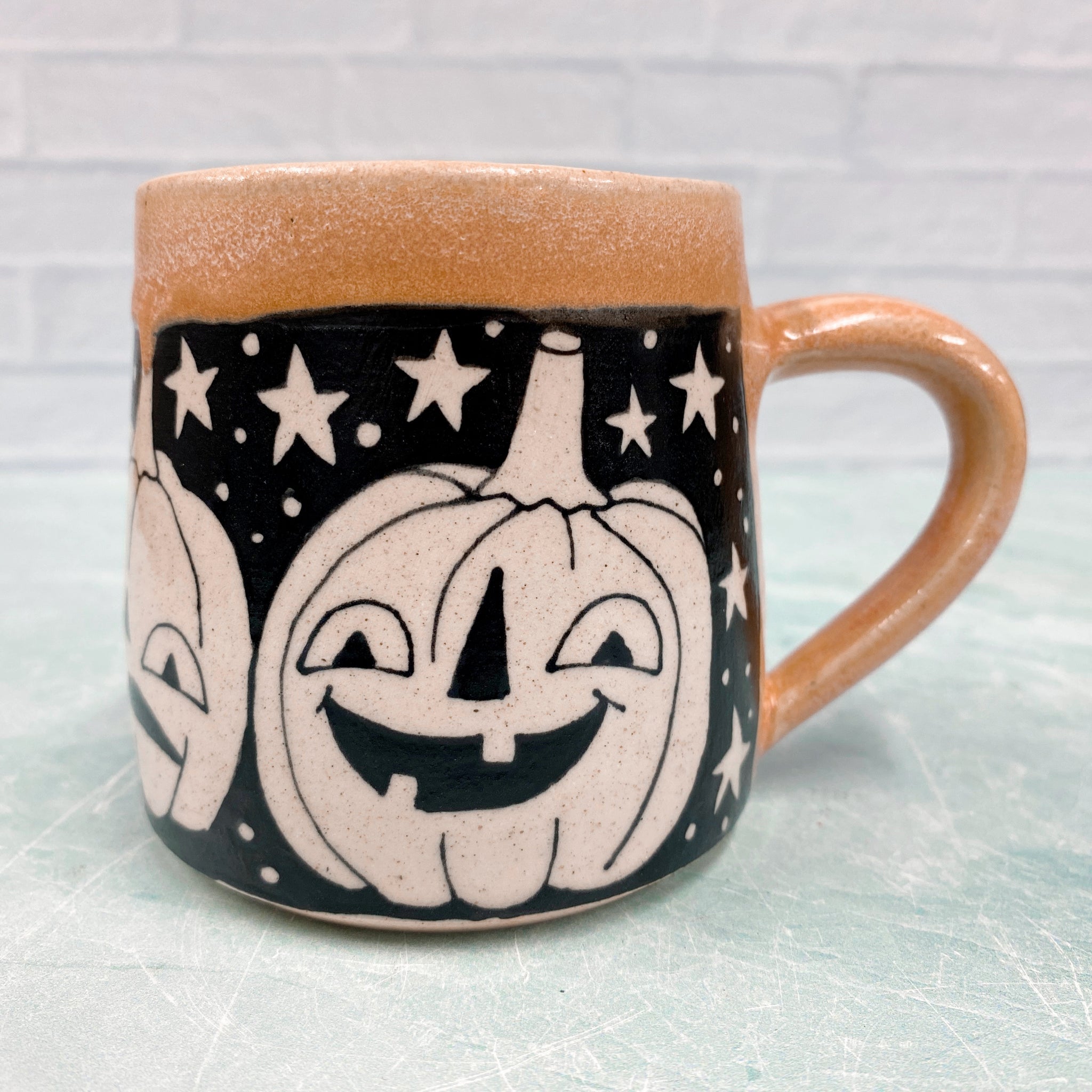 Ceramic Wheel Thrown Halloween Pumpkin Mug 9oz