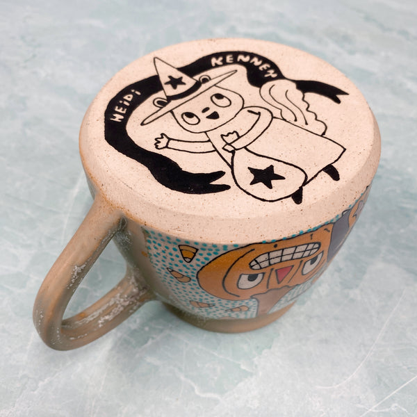 Ceramic Wheel Thrown Halloween Squirrel Witch Mug 14.5oz