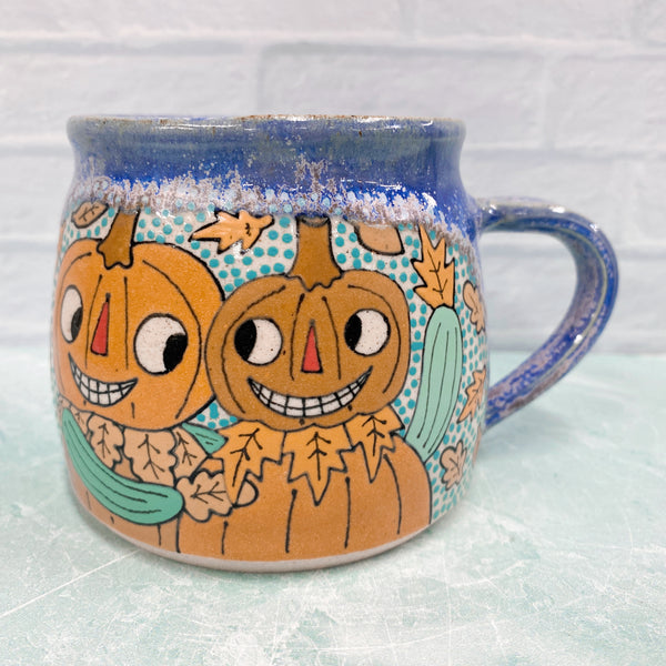 Ceramic Wheel Thrown Halloween Pumpkin Mug 14oz
