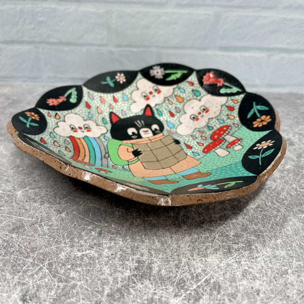 Ceramic Hand Built Cat Map Dish 7”