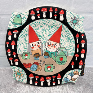 Ceramic Hand Built Gnome Plate 7”