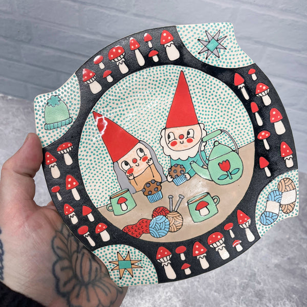 Ceramic Hand Built Gnome Plate 7”