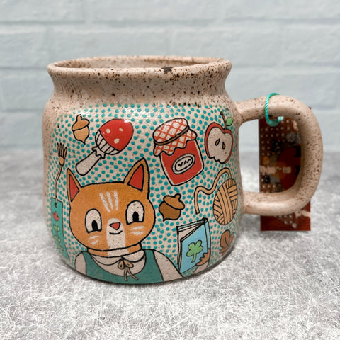 Ceramic Wheel Thrown Mug Cozy Cat 18oz