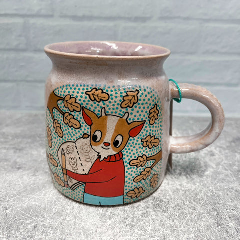 Ceramic Wheel Thrown Mug Drawing Goat 14.5oz