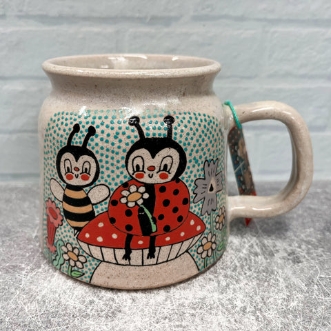 Ceramic Wheel Thrown Mug Ladybug Bee 16.5oz