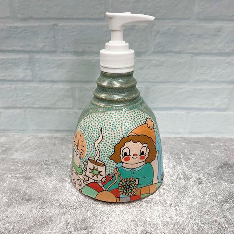 Ceramic Wheel Thrown Soap Dispenser Crochet Girl