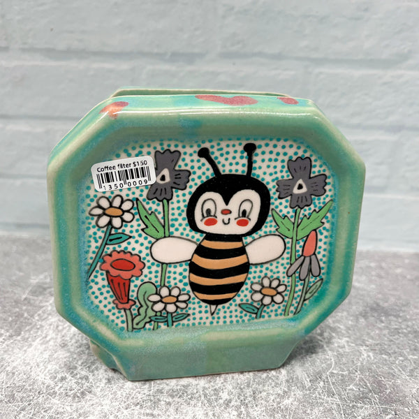 Ceramic Slip Cast Coffee Filter/Napkin Holder Bees