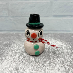 Ceramic Hand Built Snowman Birthday Candle Holder