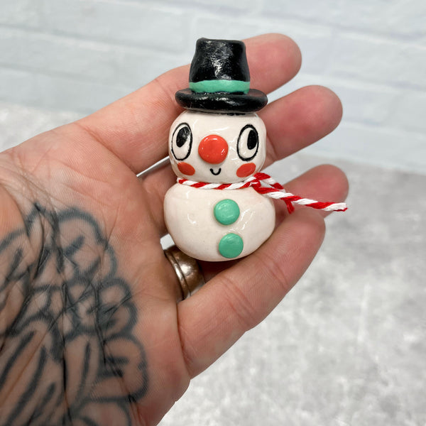 Ceramic Hand Built Snowman Birthday Candle Holder