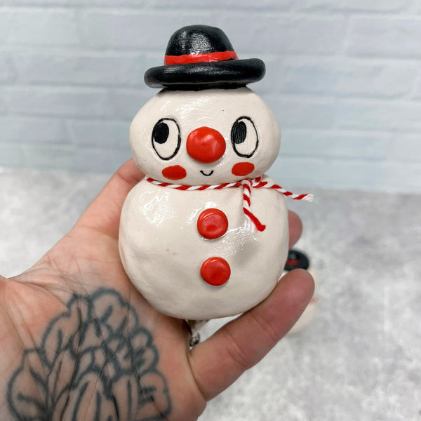 Ceramic Hand Built Snowman Figure