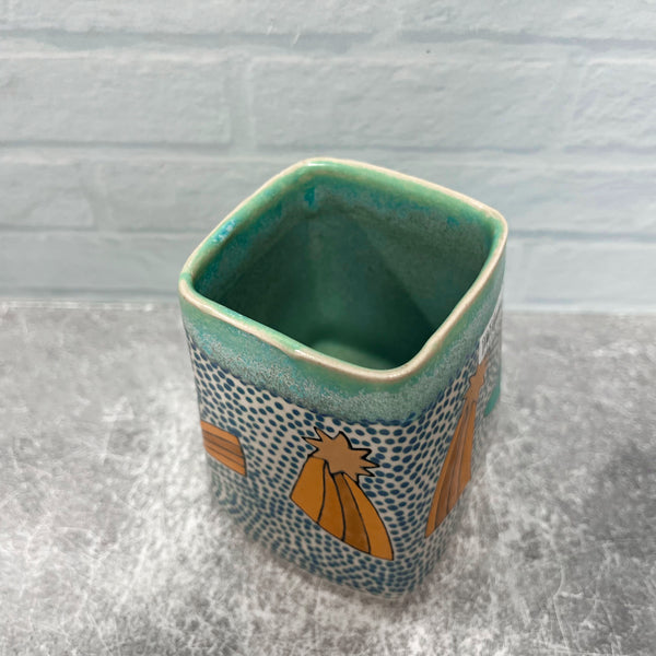 Ceramic Slip Cast 12oz Cup Witch On Owl