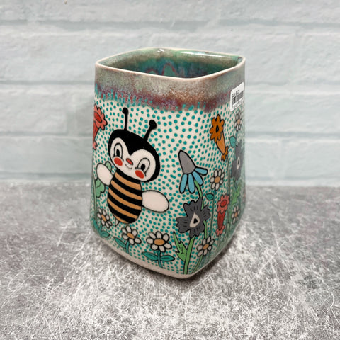 Ceramic Slip Cast 12oz Cup Bee Flowers