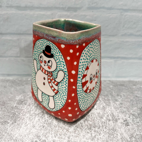 Ceramic Slip Cast 12oz Cup Peppermint Snowman