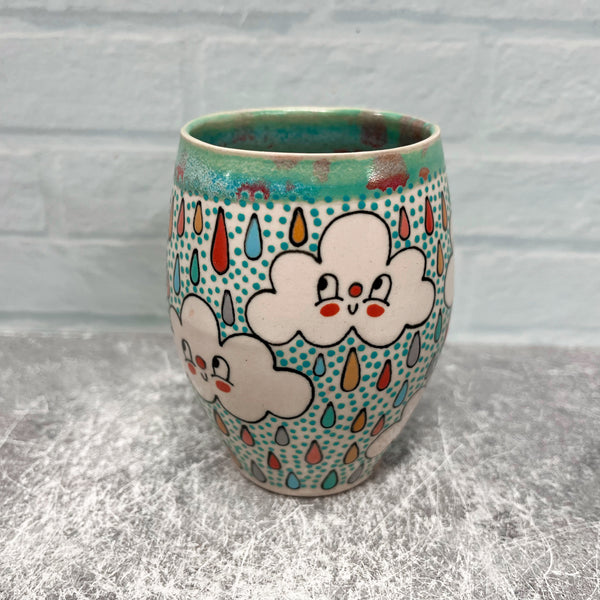 Ceramic Slip Cast 8.5oz Cup Rainbow Cloud