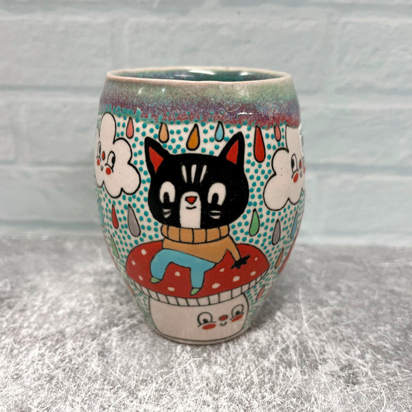 Ceramic Slip Cast 8.5oz Cup Cat Mushroom