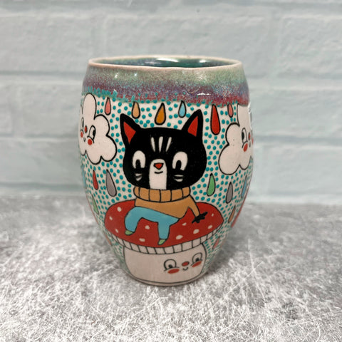 Ceramic Slip Cast 8.5oz Cup Cat Mushroom