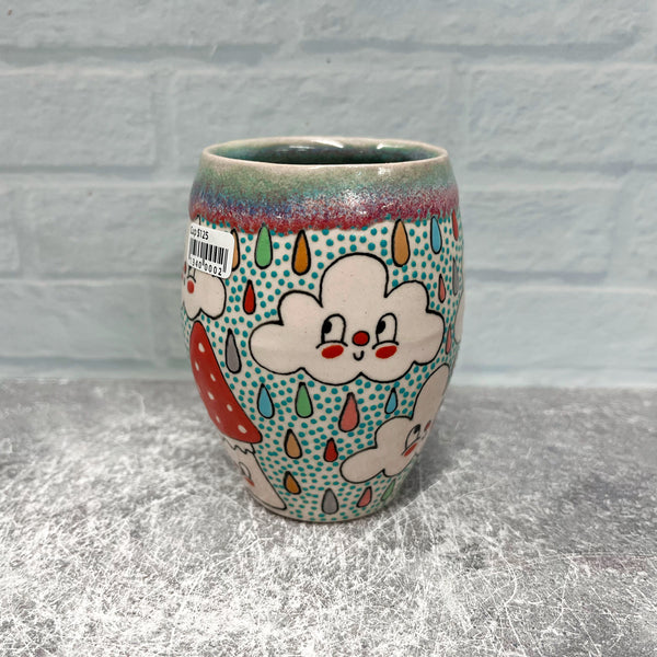 Ceramic Slip Cast 8.5oz Cup Cat Mushroom