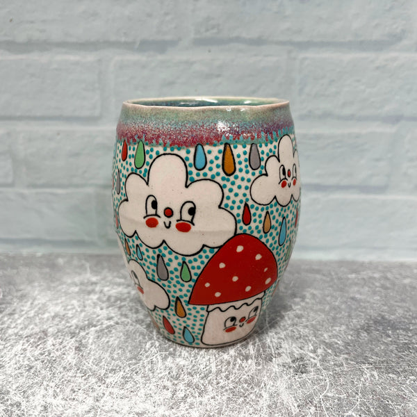 Ceramic Slip Cast 8.5oz Cup Cat Mushroom