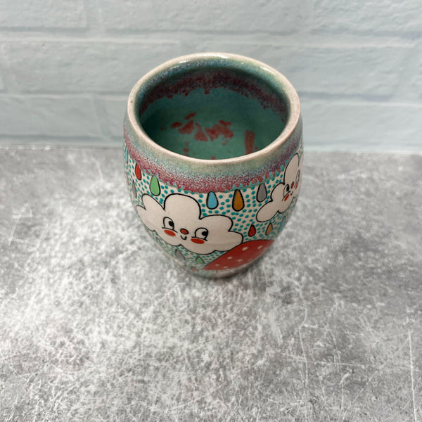 Ceramic Slip Cast 8.5oz Cup Cat Mushroom