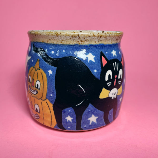 Ceramic Wheel Thrown Halloween Bat Ghost Mug 15oz