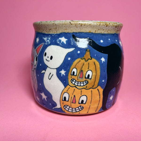Ceramic Wheel Thrown Halloween Bat Ghost Mug 15oz