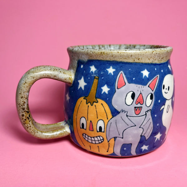Ceramic Wheel Thrown Halloween Bat Ghost Mug 15oz