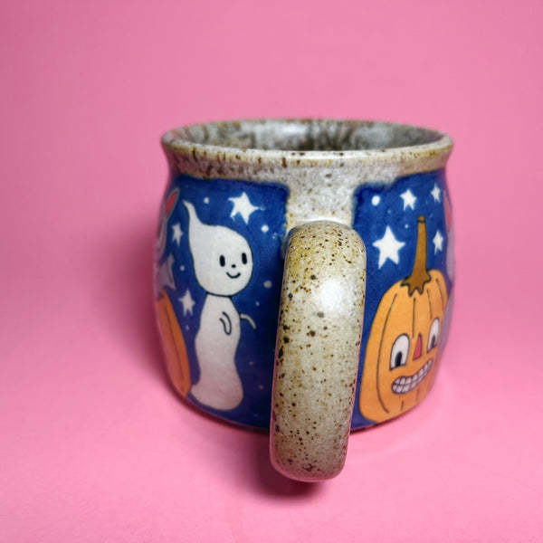 Ceramic Wheel Thrown Halloween Bat Ghost Mug 15oz