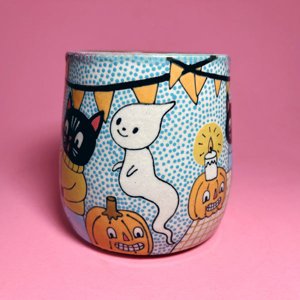 Ceramic Wheel Thrown Ouija Cats Mug 14oz