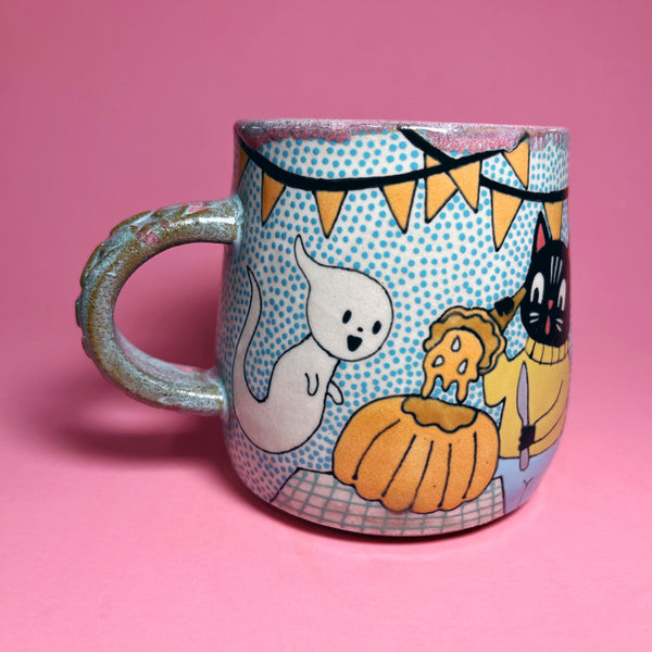 Ceramic Wheel Thrown Ouija Cats Mug 14oz