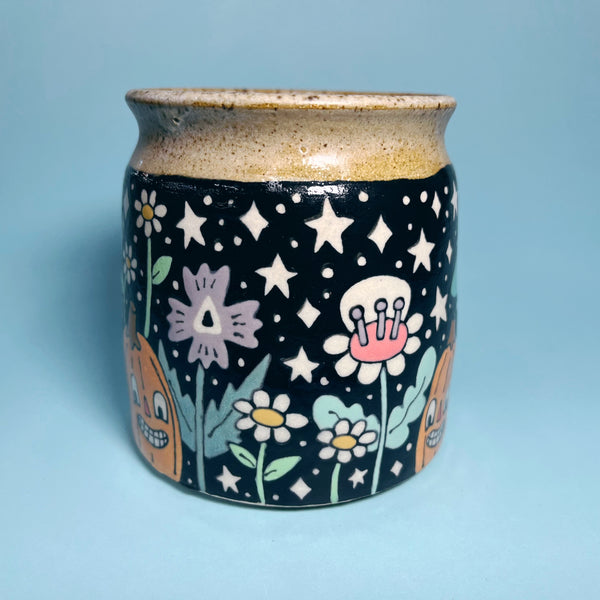 Ceramic Wheel Thrown Halloween Cat Owl Mug 15oz
