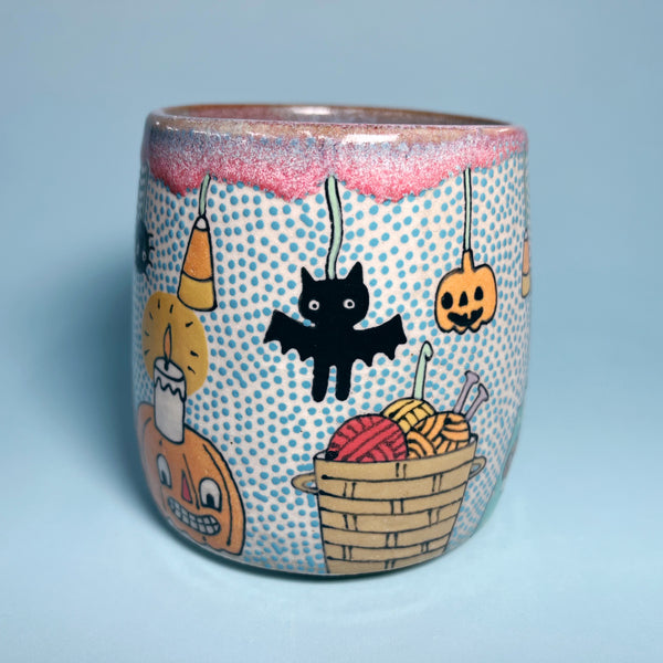 Ceramic Wheel Thrown Ouija Cats Mug 14oz