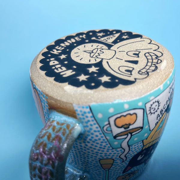 Ceramic Wheel Thrown Ouija Cats Mug 14oz