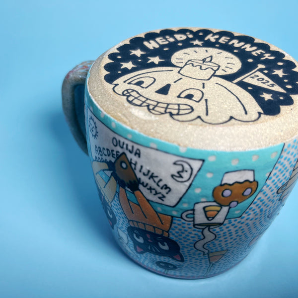 Ceramic Wheel Thrown Ouija Cats Mug 14oz