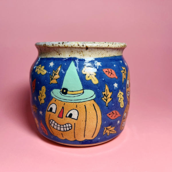 Ceramic Wheel Thrown Halloween Cat Mug 11.5oz