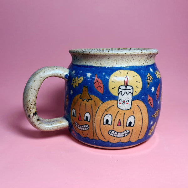 Ceramic Wheel Thrown Halloween Cat Mug 11.5oz