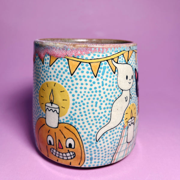 Ceramic Wheel Thrown Ouija Cats Mug 13oz