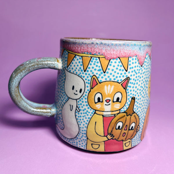 Ceramic Wheel Thrown Ouija Cats Mug 13oz