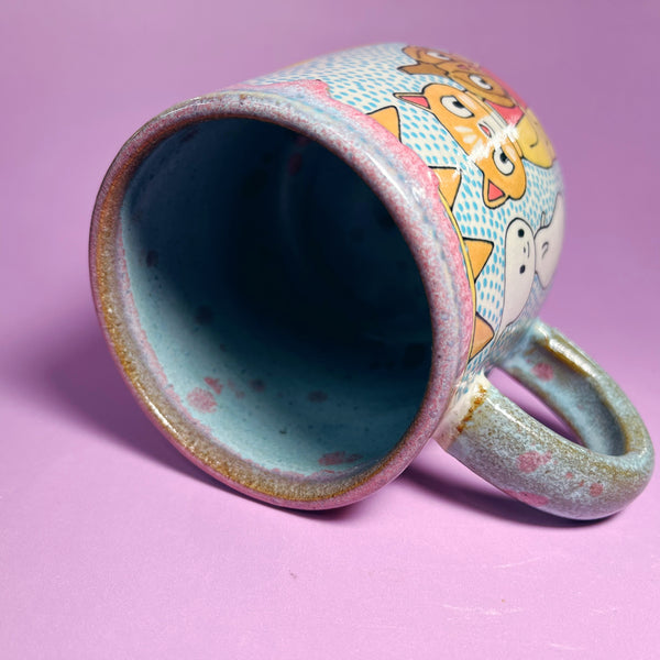 Ceramic Wheel Thrown Ouija Cats Mug 13oz
