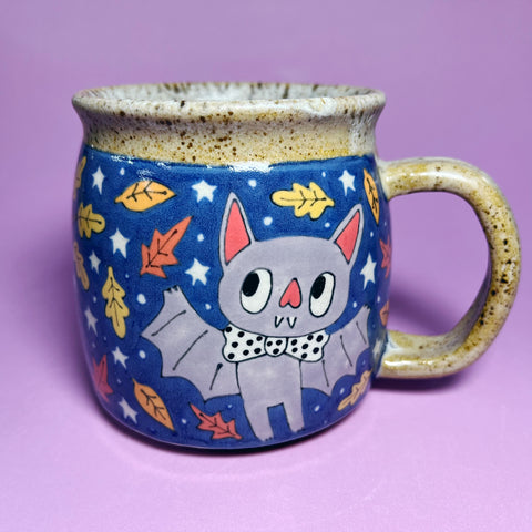 Ceramic Wheel Thrown Bat Mug 14.5oz