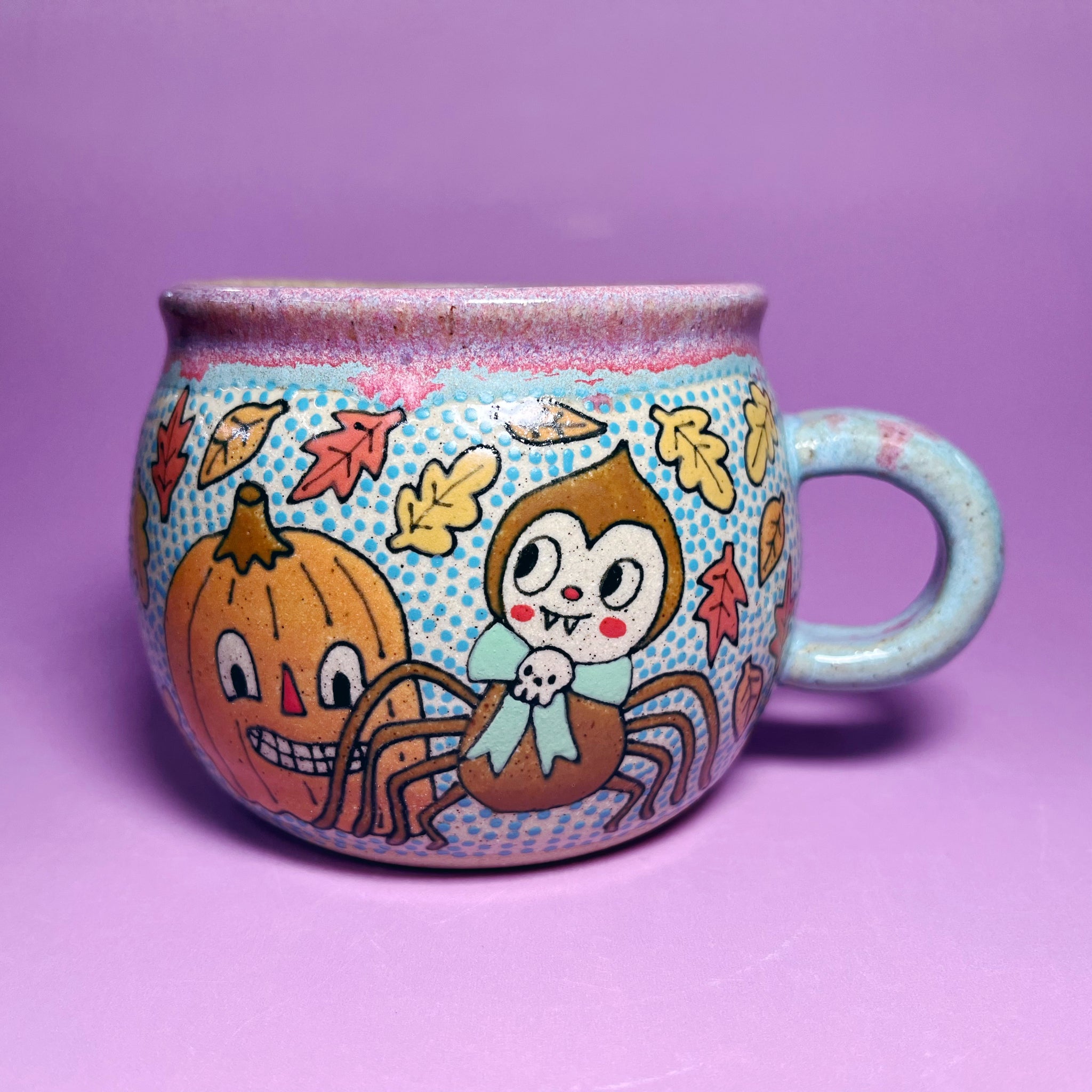 Ceramic Wheel Thrown Halloween Spider Mug 11.5oz