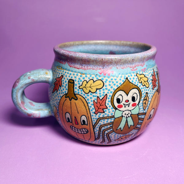 Ceramic Wheel Thrown Halloween Spider Mug 11.5oz