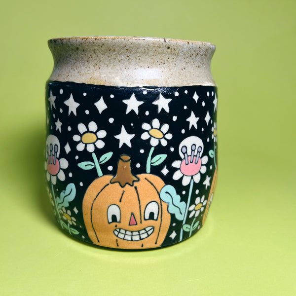 Ceramic Wheel Thrown Halloween Cat Owl Mug 15.5oz
