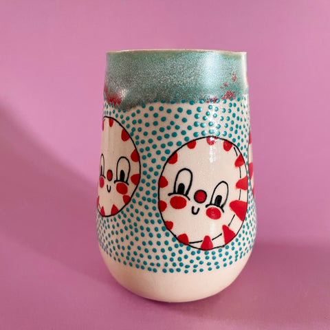 Ceramic Hand Cast Peppermint Cup 10oz