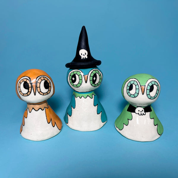 Ceramic Hand Built Bell Owls