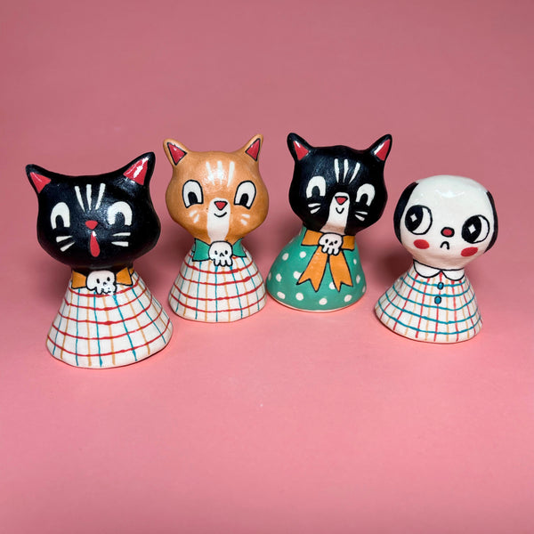 Ceramic Hand Built Bell Cats Dog