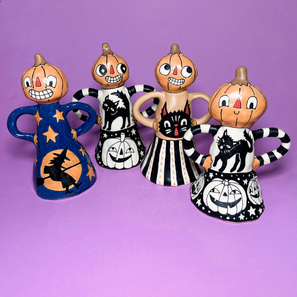 Ceramic Hand Built Large Pumpkin Bell About 5"