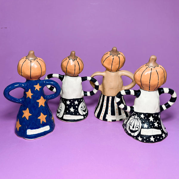 Ceramic Hand Built Large Pumpkin Bell About 5"