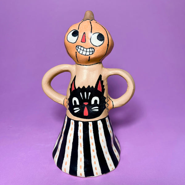 Ceramic Hand Built Large Pumpkin Bell About 5"