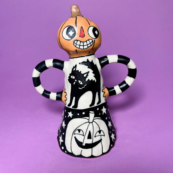 Ceramic Hand Built Large Pumpkin Bell About 5"