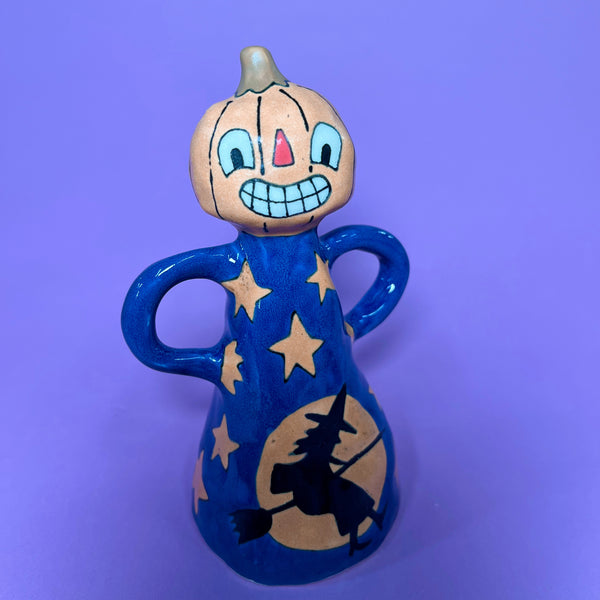 Ceramic Hand Built Large Pumpkin Bell About 5"